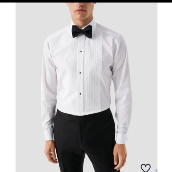 Eton White Tuxedo Shirt Horizontal Pleated Bib Front French Cuffs 43/17 NWOT